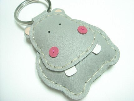 Hugo the Hippo Leather Keychain ( Grey )