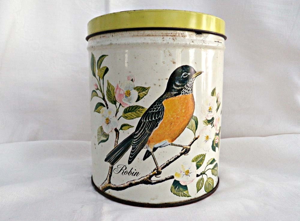 Vintage Storage Tin With Robin