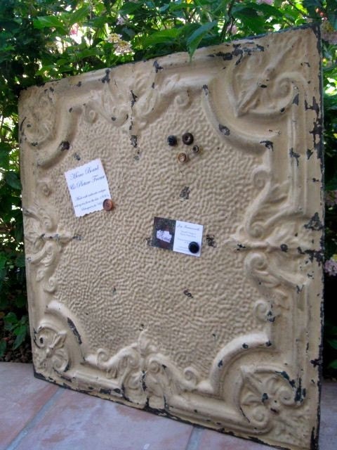 HUGE Architectural Salvage Magnetic Memo Board from Antique Ceiling Tin  2ftx2ft / Only 1 Available /