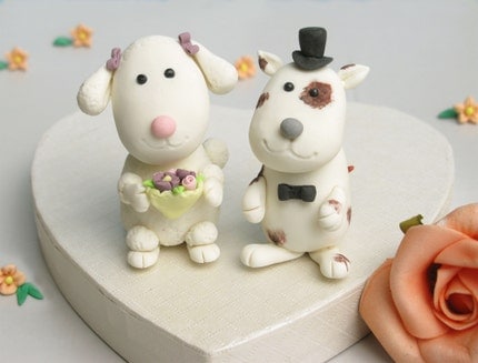 Cute, unique doggies wedding cake toppers with stand