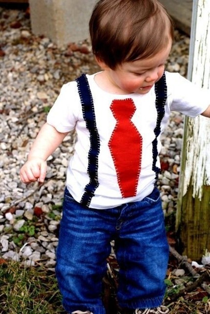 hey little mister tie and suspenders applique on american apparel cotton tee