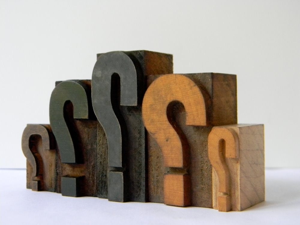 Vintage Wood Type 5 block set Question Marks