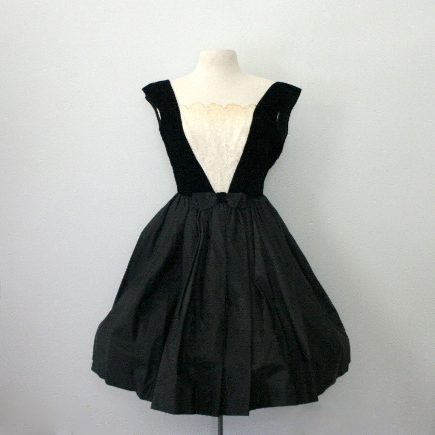 ON HOLD vintage 50s Black Lace Party Dress
