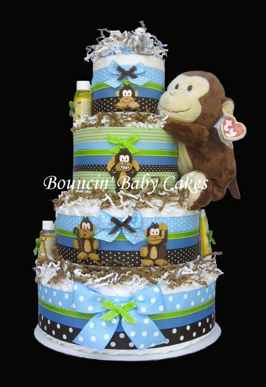4 Tier - Silly Monkey Boy Diaper Cake Centerpiece