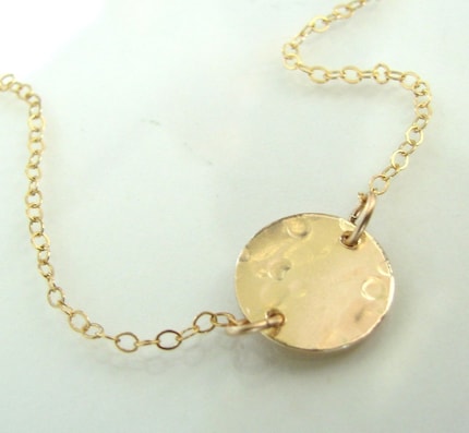 Femme- Ultra Feminine, 14K Gold Filled or Sterling Silver Dainty Shiny Hammered Circle and Cable Chain Necklace