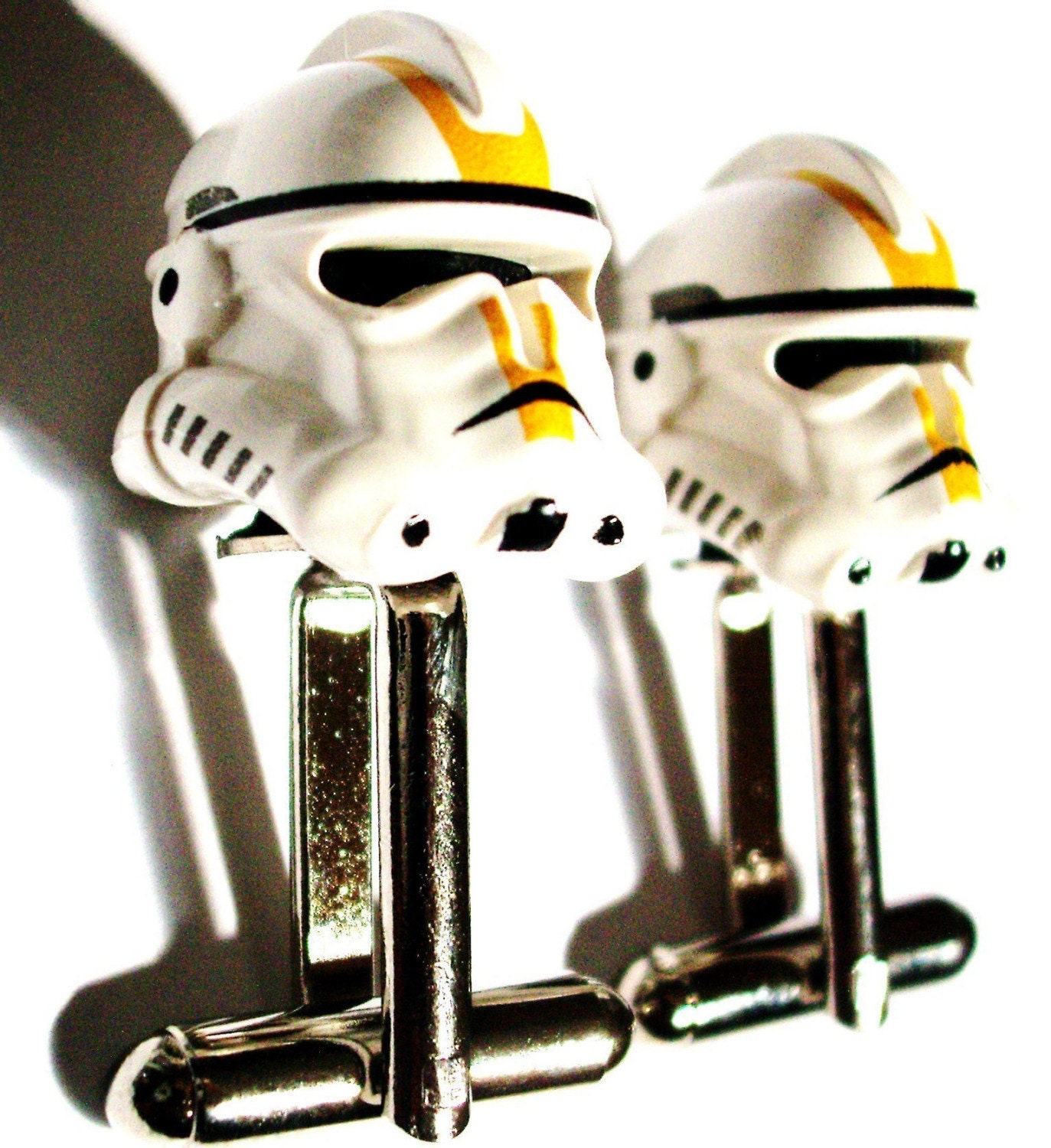 LAST PAIR- LEGO Star Wars Yellow Storm Trooper Helmet Cufflinks -FREE GIFT BAG- Retro Man Guys Dad Fun Gift 80's Dork Boy Groom Groomsmen Fathers day