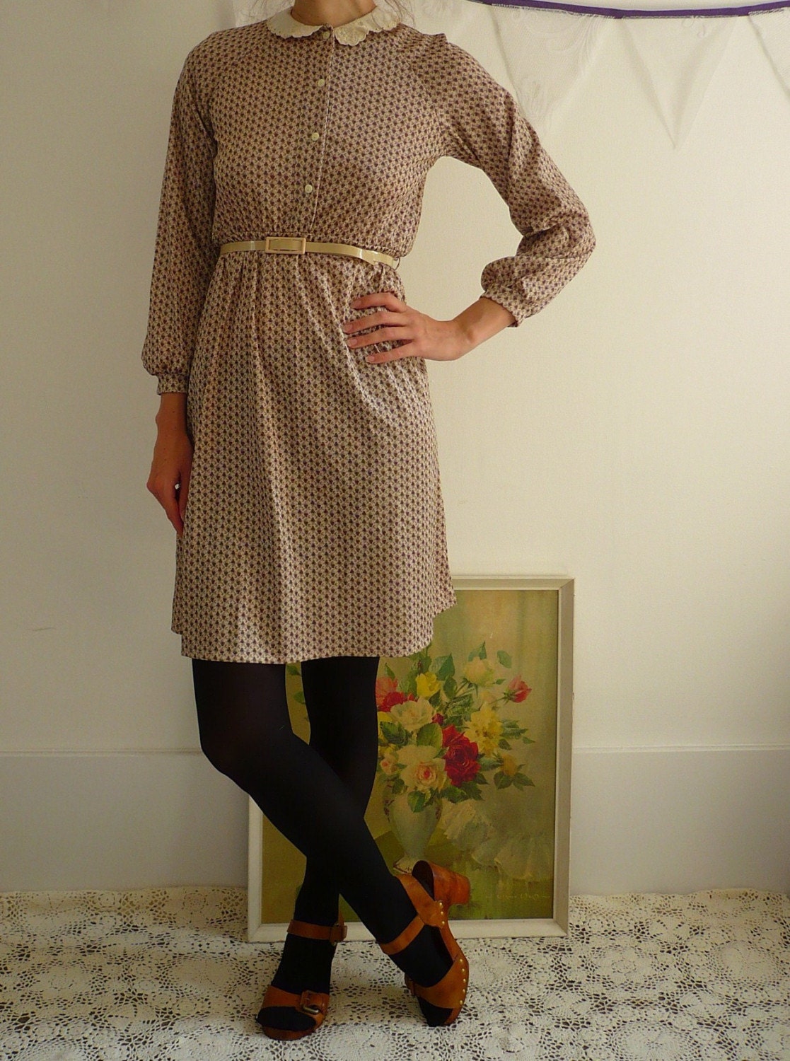 Peter Pan Collar Vintage Day Dress Size Small