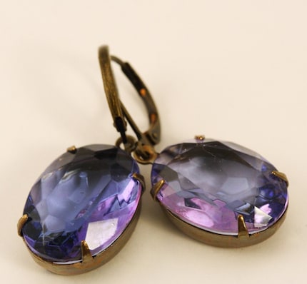 Vintage Glass Jewel Earrings - Light Amethyst