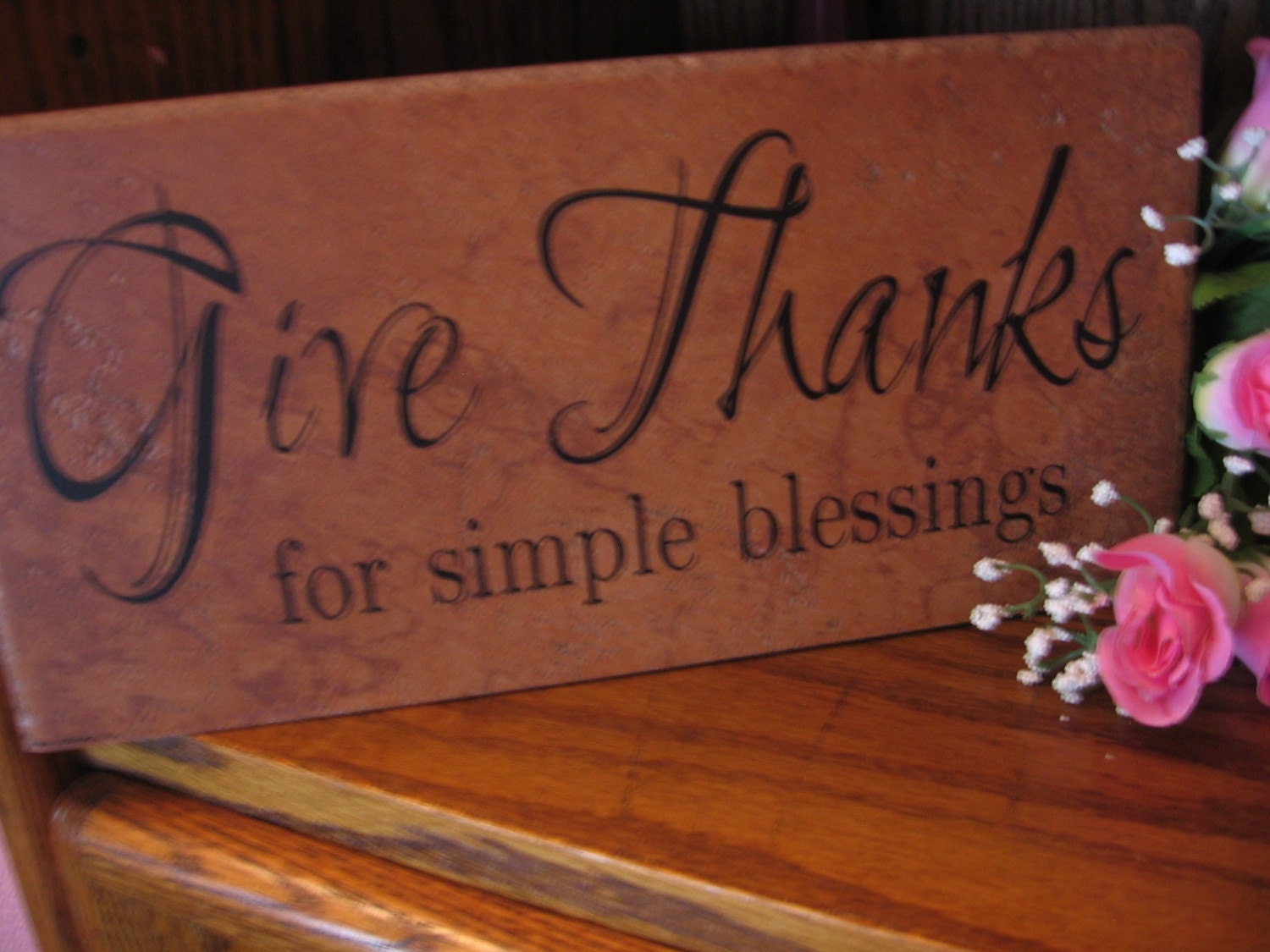 Thanksgiving Give Thanks for simple blessings Tile with Vinyl Decal Lettering - Home Decor