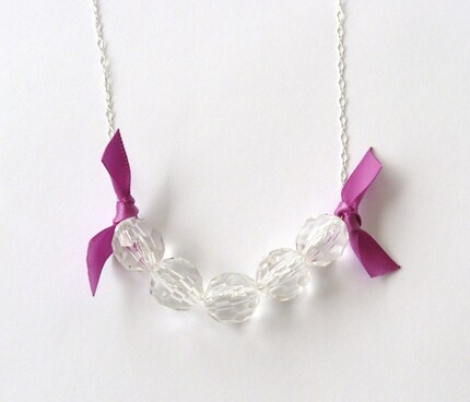 The Sophie Necklace, Sterling Silver and Lucite with Purple Ribbon  -Ready to Ship