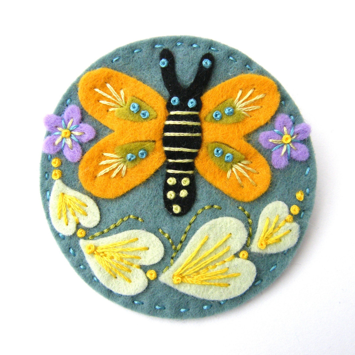BUTTERFLY FELT BROOCH WITH FREEFORM EMBROIDERY