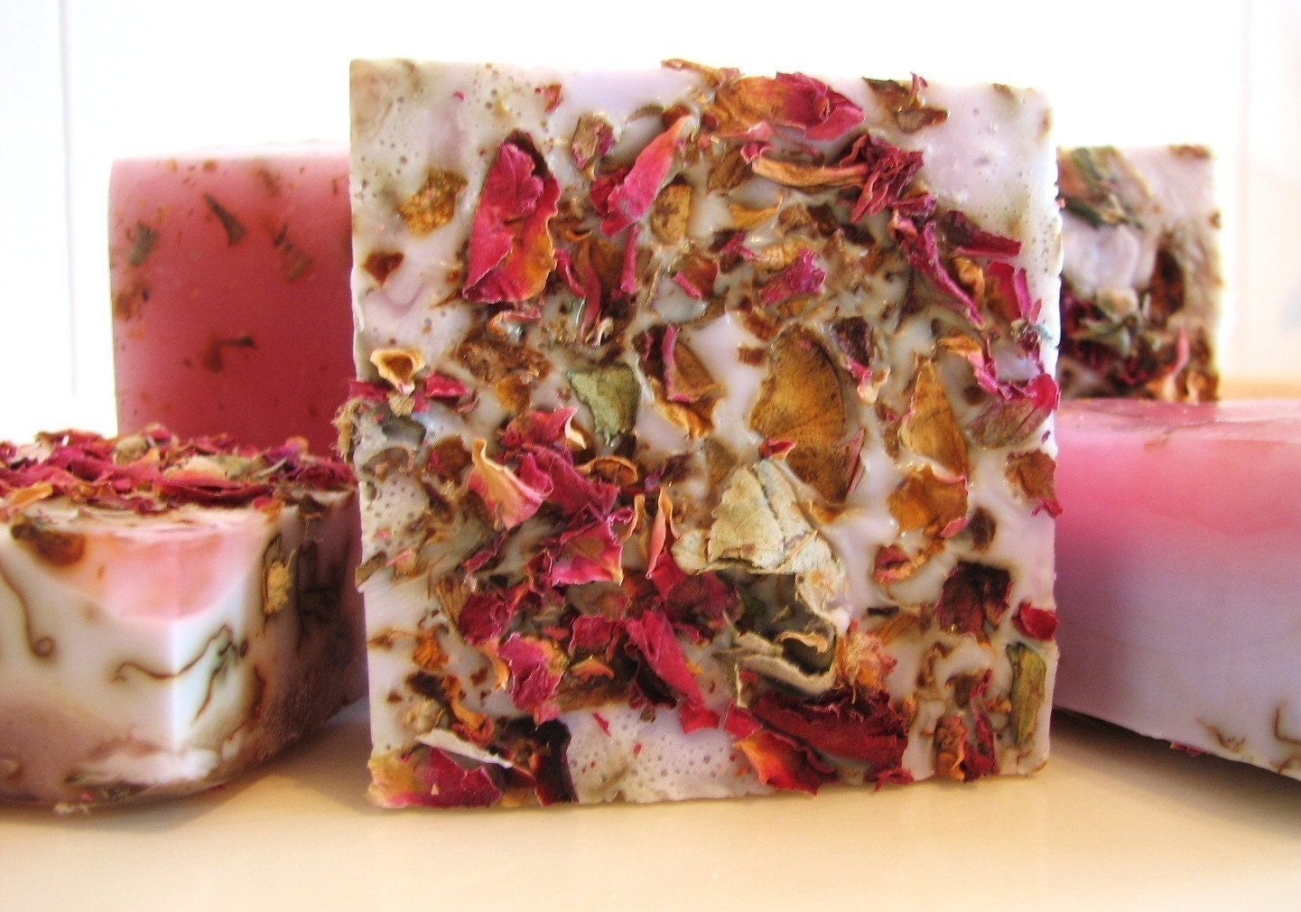 Lilac Rose Vegan Handmade Soap, made with real roses, lilac and coconut milk base.