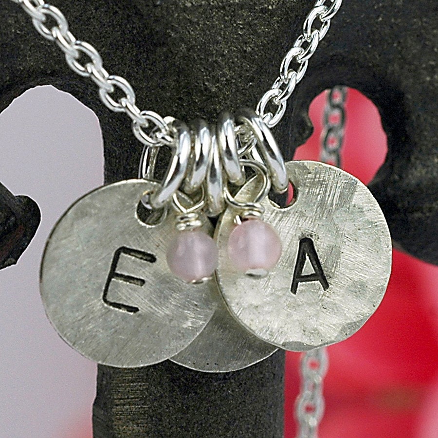 Stamped Jewelry Tags on Initial Tag Stamped Silver Necklace With Rose By Thebeadgirl