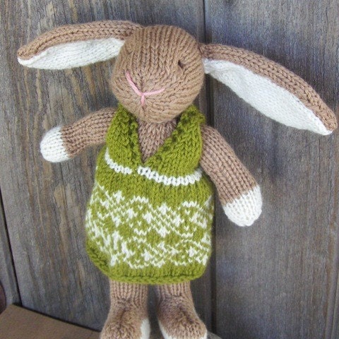 Bunny Rabbit, Hand knit/All natural/Eco Friendly/Heirloom Toy