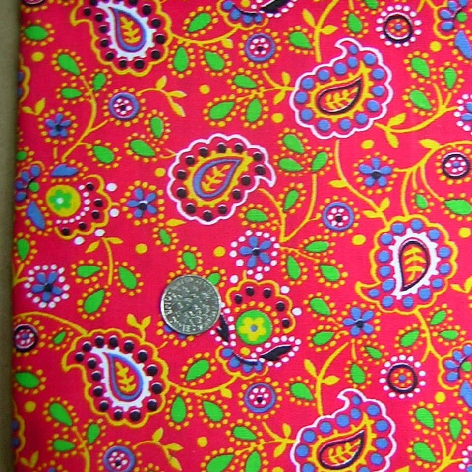 Vintage Mod 60s 70s Folky Paisley Hippie Flower Power Dotted Fabric 1Y Plus