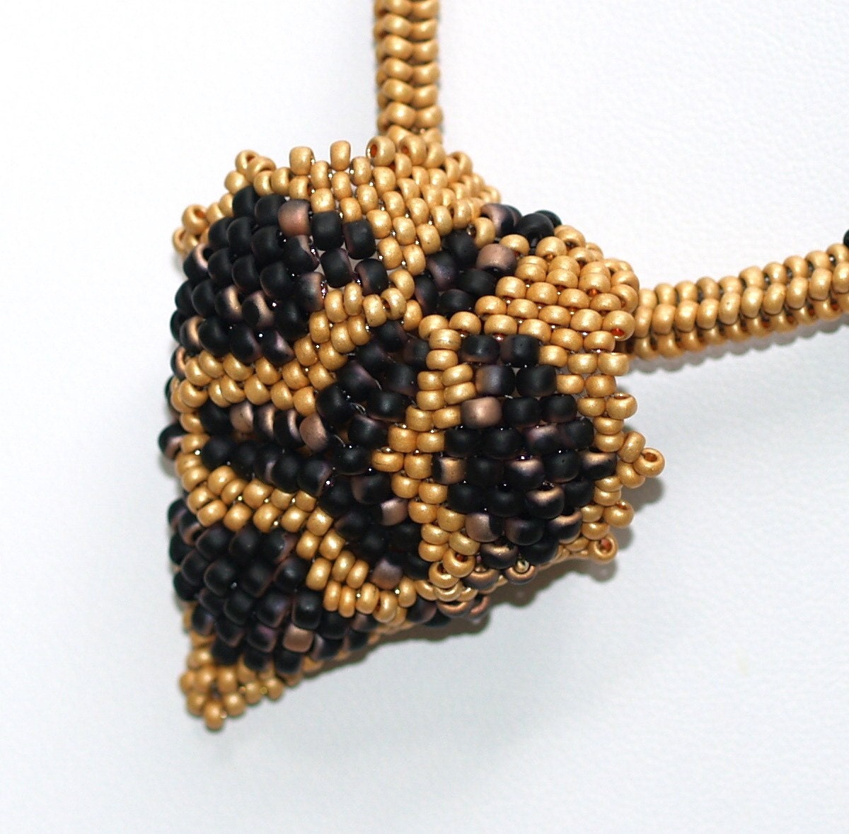 Gilda - Unique Matte Gold and Jet Black Necklace and Pendant (3238)