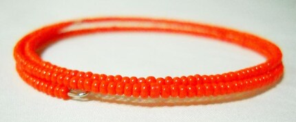 Orange Glass Seed Bead Wrap Around Bracelet