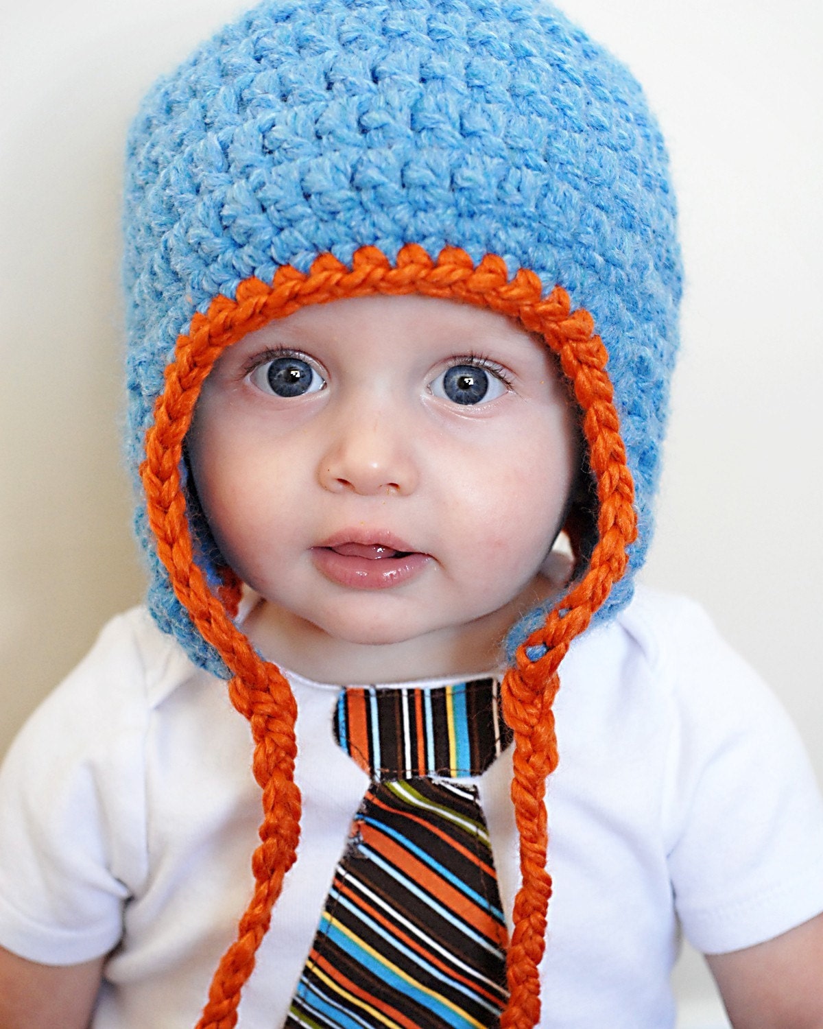 Chunky Earflap Hat and Tie Onesie Set (MANY COLORS TO CHOOSE FROM)
