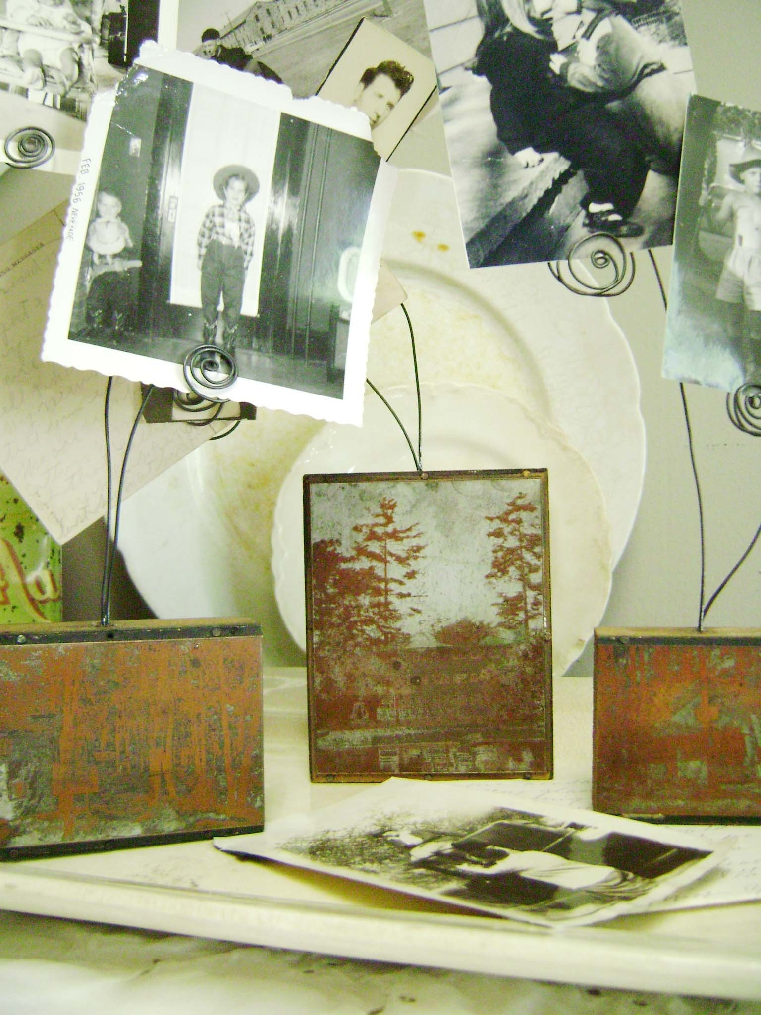 Home, vintage assemblage printer's block display pieces