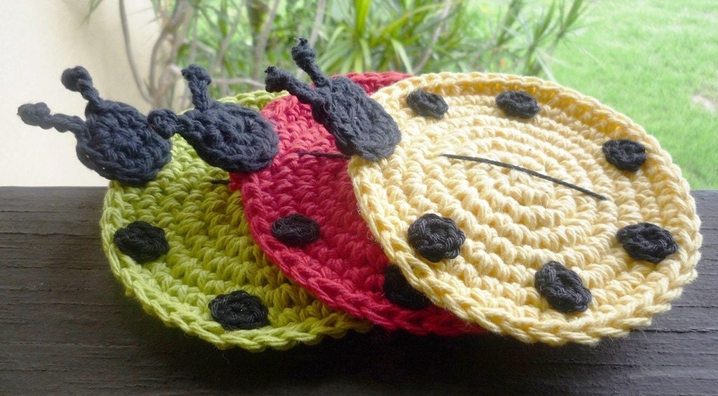 Crochet Ladybug Coasters - pick your six