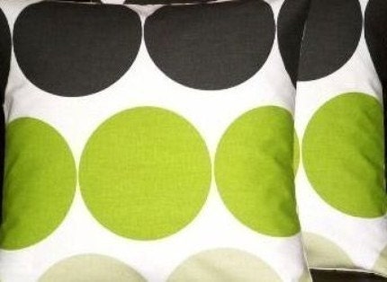 2 New 18 inch Handmade Contemporary,Modern Black, Kiwi Green Spots Designer Funky Retro Cushion Covers,Pillow Cases,Pillow Covers,Scatter Cushions,Pillow,NEW FABRIC