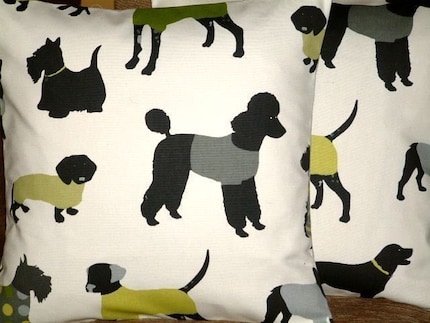 2 New 16 inch Handmade Black Grey Kiwi Green Dog Animal Print Design Funky Contemporary Designer Retro Pillow Cases,Cushion Covers,Pillow Covers,Throw Pillow,NEW FABRIC