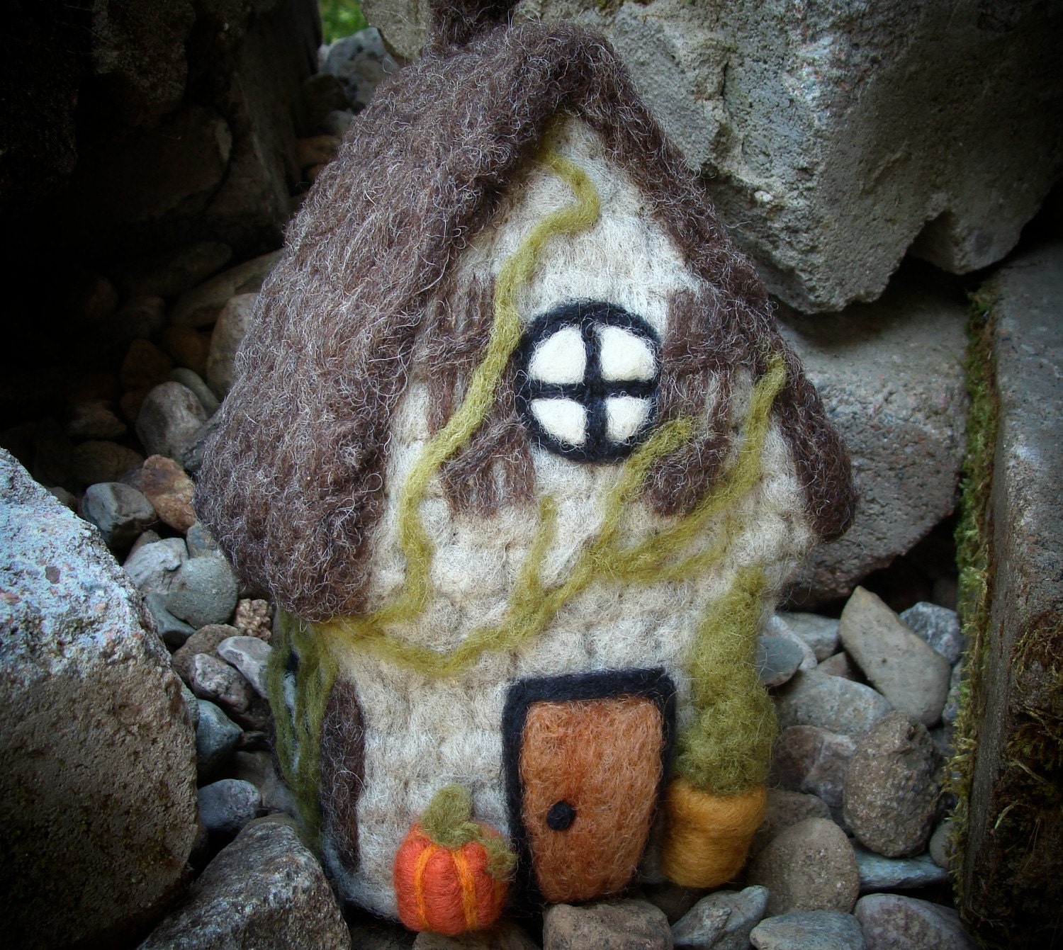 Needle Felted Wool Soft Sculpture Haunted Halloween House