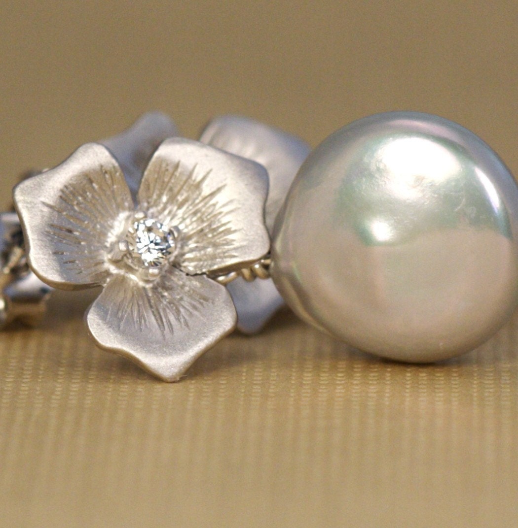 Silver Coin Pearl and Silver Floral Post Earrings Perfect For The Bride