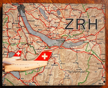 ARTWORK. Up in the Air Series. ZRH. Zurich-Kloten Airport, Switzerland. Wooden Block MapArt