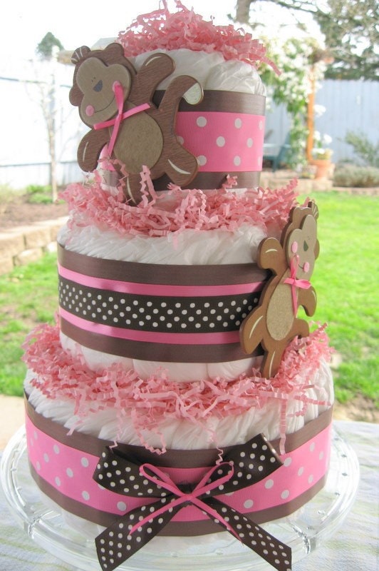 Spunky Monkey Pink and Brown Baby
Diaper Cake (Shower Gift/Centerpiece)