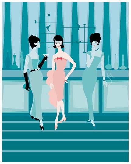 Cocktail Social - Modern Lounge Giclee Print by Kerry Beary - 8x10 - Mid Century
