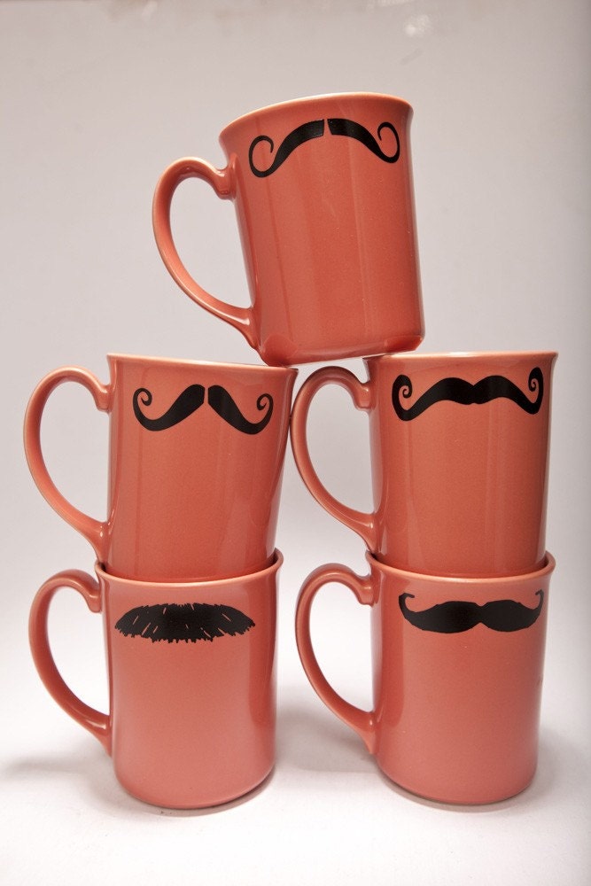 Salmon Mustache Coffee Cup Set