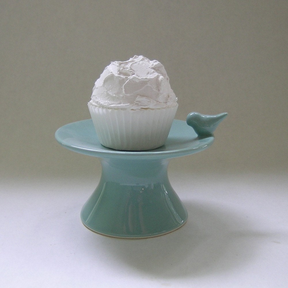 Ceramic Bird Cupcake Stand in Robin Egg Blue