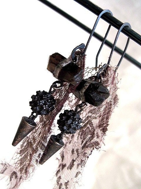 The Wind of the Wing of Madness. Antique Assemblage Earrings.