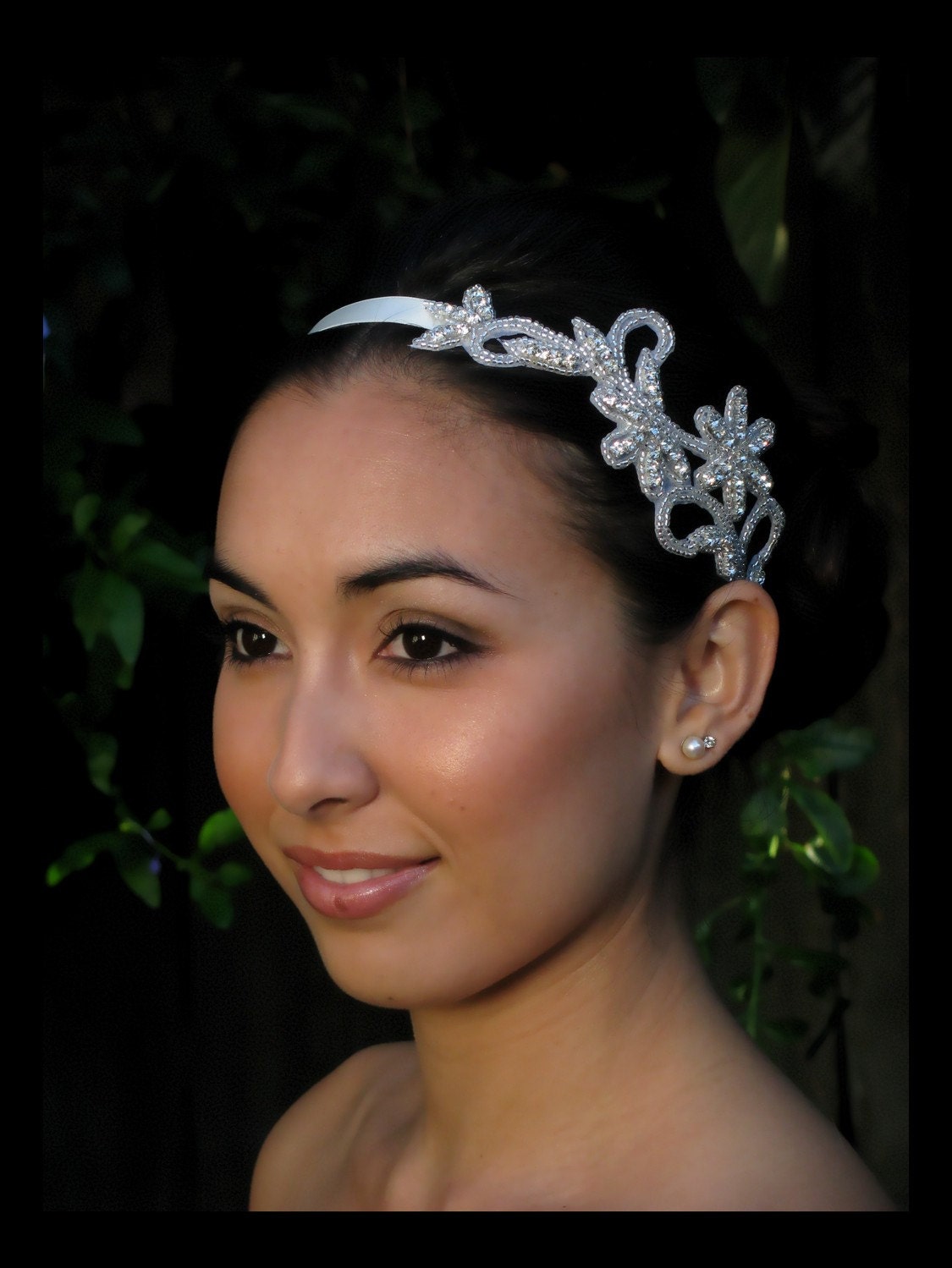 Marcelina Rhinestone beaded bridal headband AmieNoelDesigns'