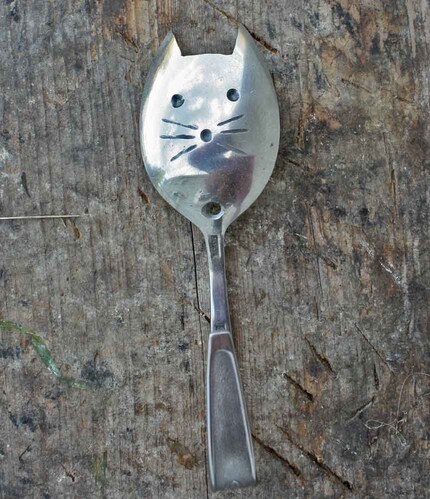 CAT clothing hook recycled stainless spoon home decor