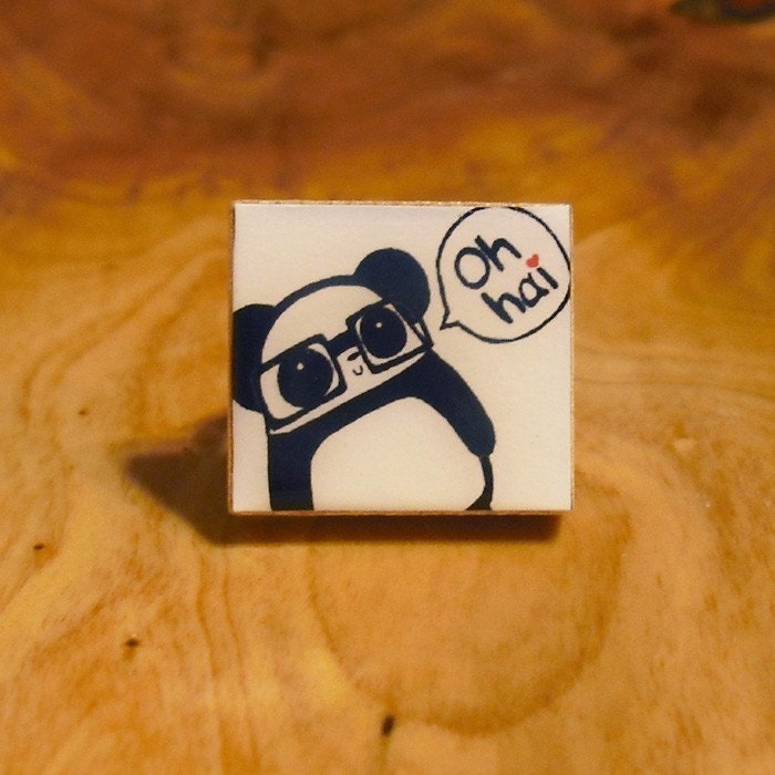 Oh Hai Thar Nerdy Panda Scrabble Tile Ring - Bronze (Adjustable)