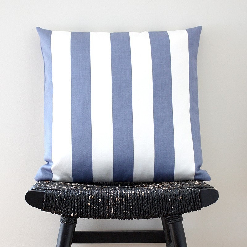 BLUE WHITE STRIPES Cotton Cushion, Pillow Cover 45 x 45 cm (18 x 18 inch)