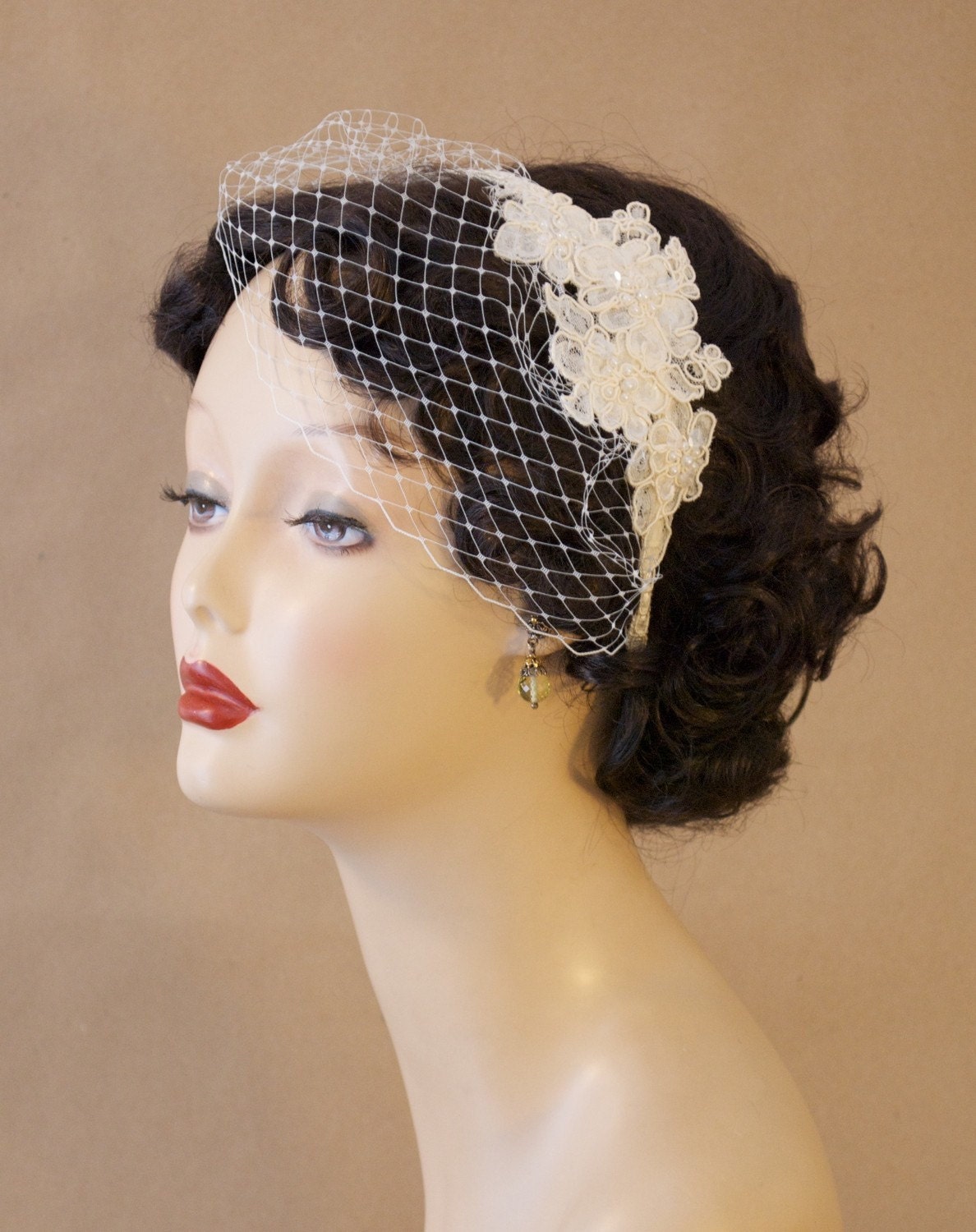 Svitlana's Etsy Shop Ivory Bridal Veil Wedding Headband 3195