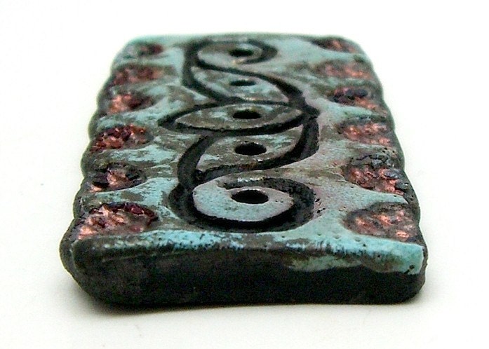 Aqua and Copper Raku Ceramic Button SALE Raku Jewelry Supplies Handmade by MAKUstudio