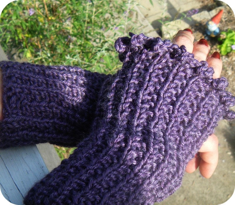 Purple Passion - Eco Blend Hand Knit Fingerless Gloves