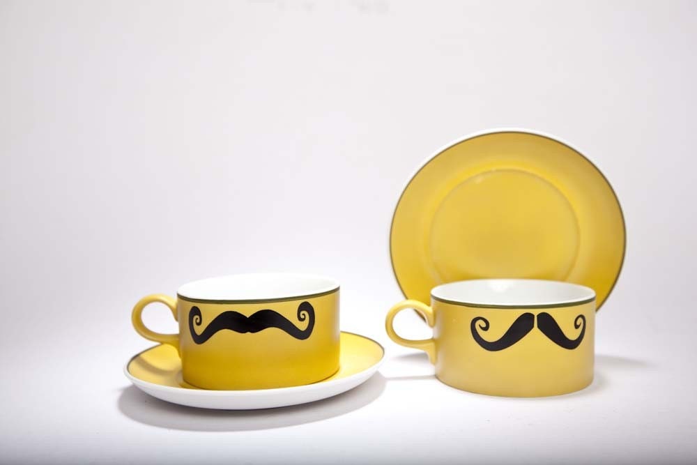 Yellow Mustache Teacups