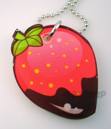SALE Chocolate Covered Strawberry Necklace 24 inches