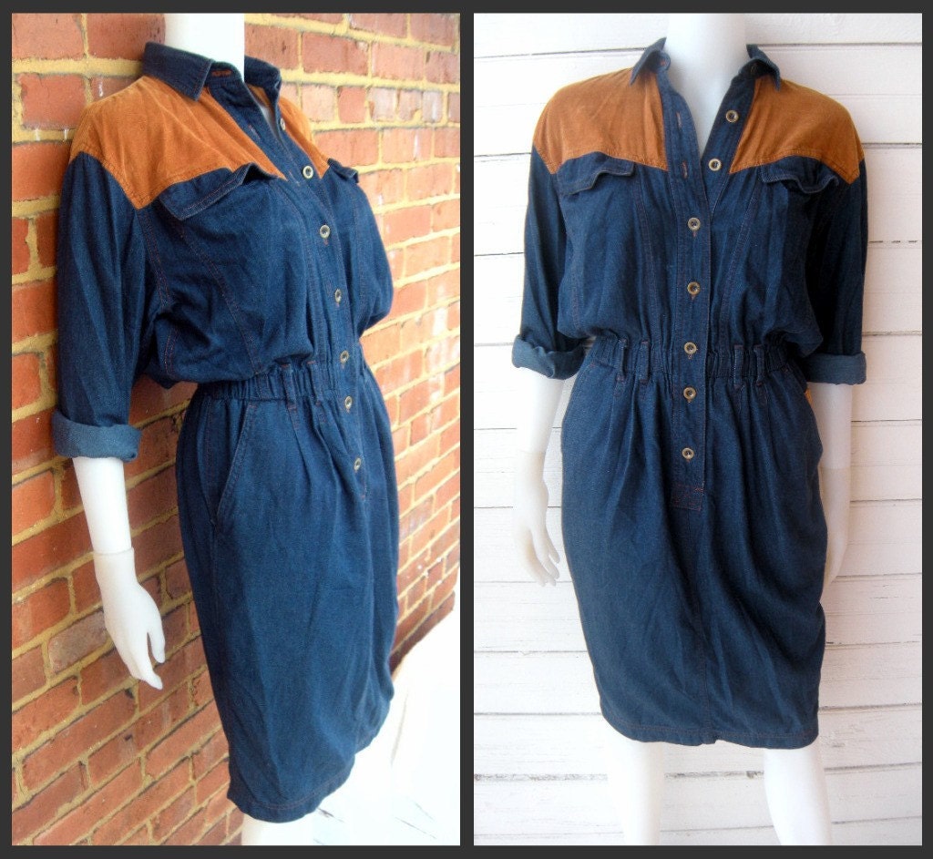 Vintage 80s DENIM and CORDUROY Liz Claiborne Dress