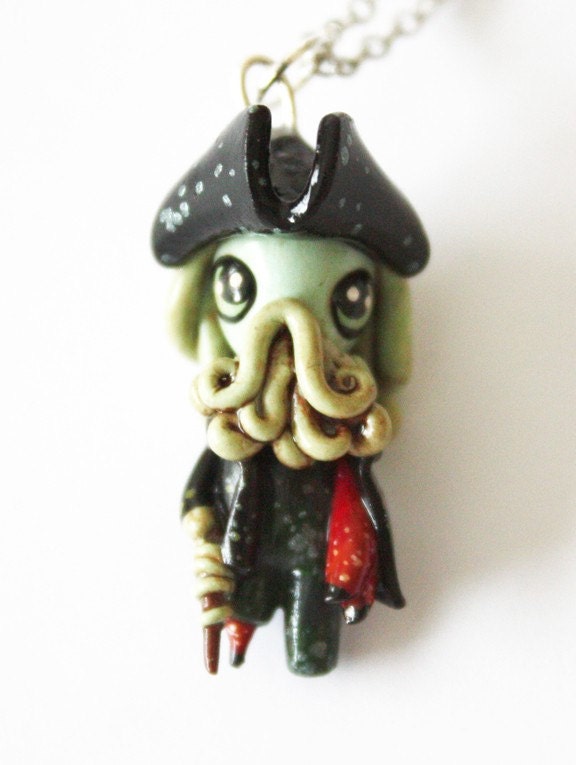 FREE SHIPPING - Davy Jones - Pirates of the Caribbean - Miniature Sculpture - Charm Necklace