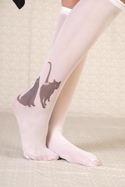 Printed Tights - white cats