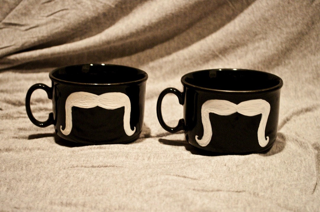 Black Mustache Mugs - Set of 2 - Wide