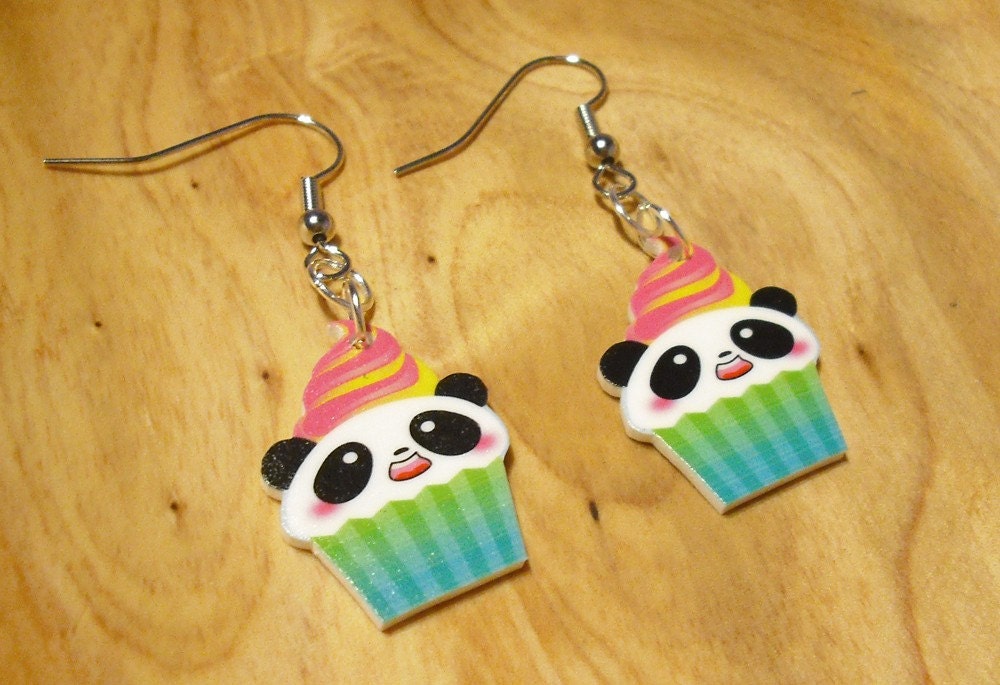 Electric Cupcake Panda Earrings