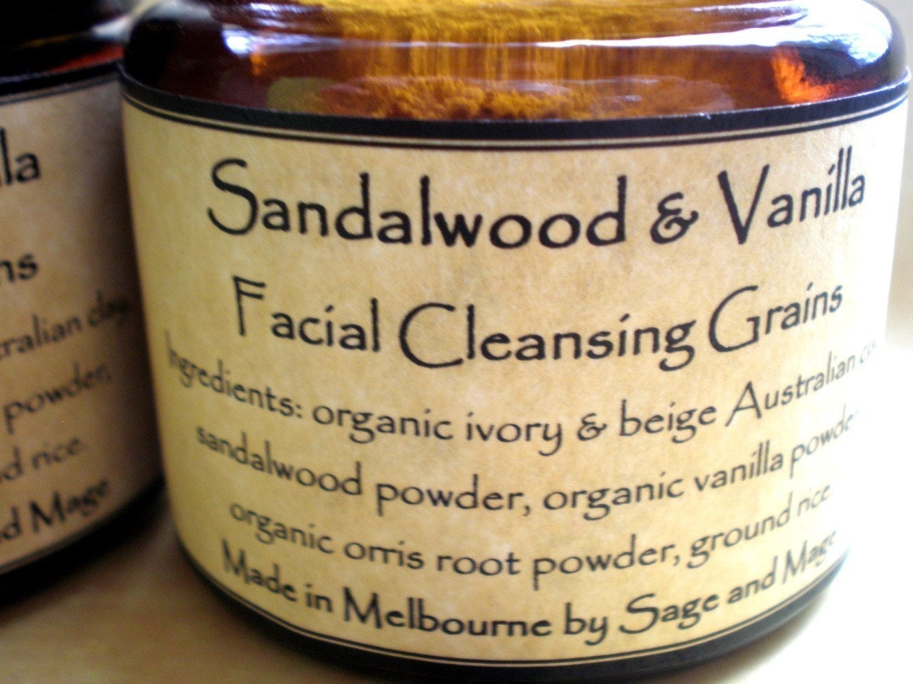 SANDALWOOD and VANILLA - facial cleansing grains - all natural, vegan