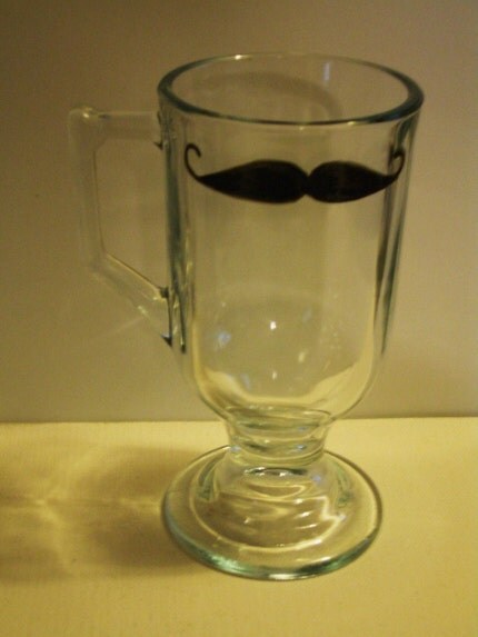 Glass Mustache Cappucino or Irish Coffee Mug-